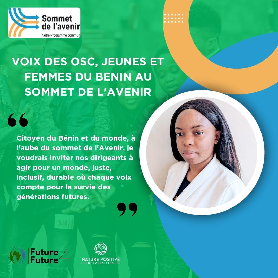 J'ai l'honneur de participer à cette initiative en tant  que congolaise  en donnant ma contribut°pr élaborer des stratégies visant à améliorer le présent et protéger l’avenir ds la thématique #Femme, #Paix et #Sécurité. Sommet de l'Avenir," mis en œuvre par  #Futurforfuture