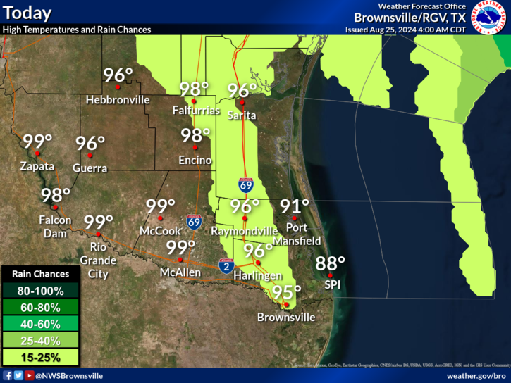 NWSBrownsville's tweet photo. Warm with showers and rumbles possible along the sea breeze. #RGVWX #TXWX #SPI https://t.co/SQGHwmHKHC