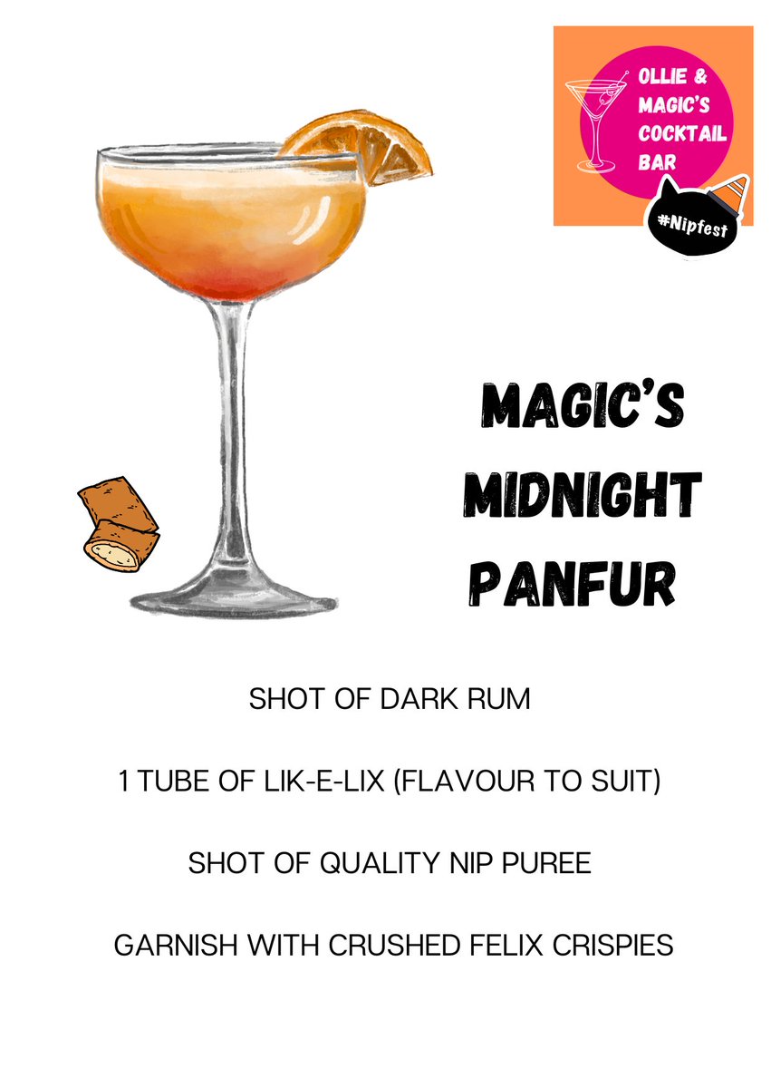 fluffybasil's tweet photo. Well Ollie - this one is a good one ๐น๐น
Measure 2 shots of dark rum
Add a generous measure of Nip Puree
Pur it over 1 tube of Lick-E-Lix (flavour to suit)
Shake well and garnish with crushed Crispies
*definitely feeling the effects nowโฆhicโฆ* @Ollie_BigPaws #nipfest2024 https://t.co/s2pepi9Tlo