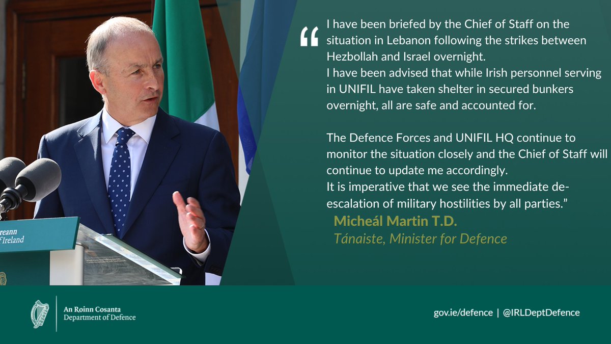IRLDeptDefence's tweet photo. Statement from Tánaiste and Minister of Defence Micheál Martin https://t.co/D4K45S9xLg