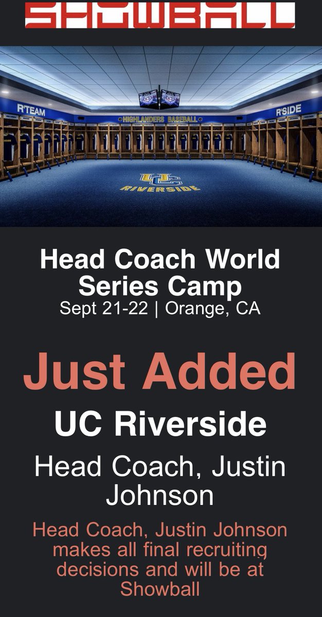 Sept 21-22 in Orange, CA. Head Coach Camp ⁦@UCR_Baseball⁩ UC Riverside will be in attendance! ⁦<a href="/ChapBaseball5/">Scott Laverty</a>⁩ ⁦<a href="/DaveSerrano11/">Dave Serrano</a>⁩