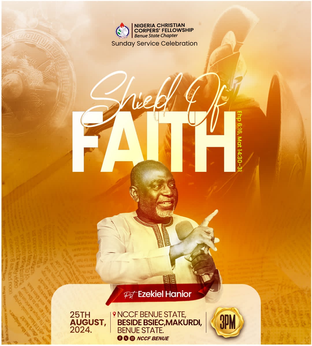 nccf_benue's tweet photo. The shield of faith is a unique weapon in the armor of God because it is designed to protect, yet it also helps you stand your ground. In Ephesians 6, Paul gives us this command:
 Time 🕰️: 3pm  Venue 💒: *NCCF Benue State Family House, Beside BSIEC Office,  Makurdi, Benue State. https://t.co/N9qQZgxPE1
