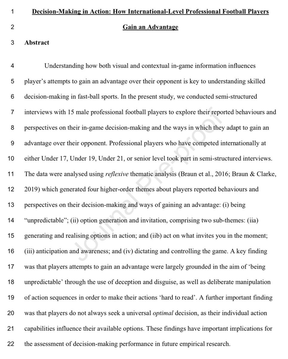 Decision-Making in Action: How International-Level Professional Football Players Gain an Advantage 🧠💡⚽️

➡️ use deception and disguise
➡️ manipulate action sequences
➡️ align actions with own technical action capabilities
➡️ interact with opponent

📰 sciencedirect.com/science/articl…