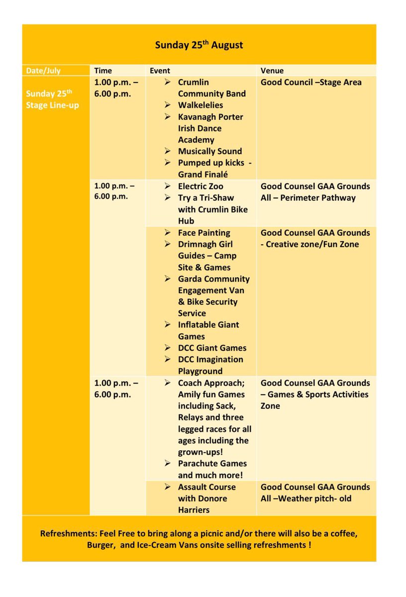 Todays schedule of events for <a href="/DrimnaghF/">Drimnagh Festival</a>