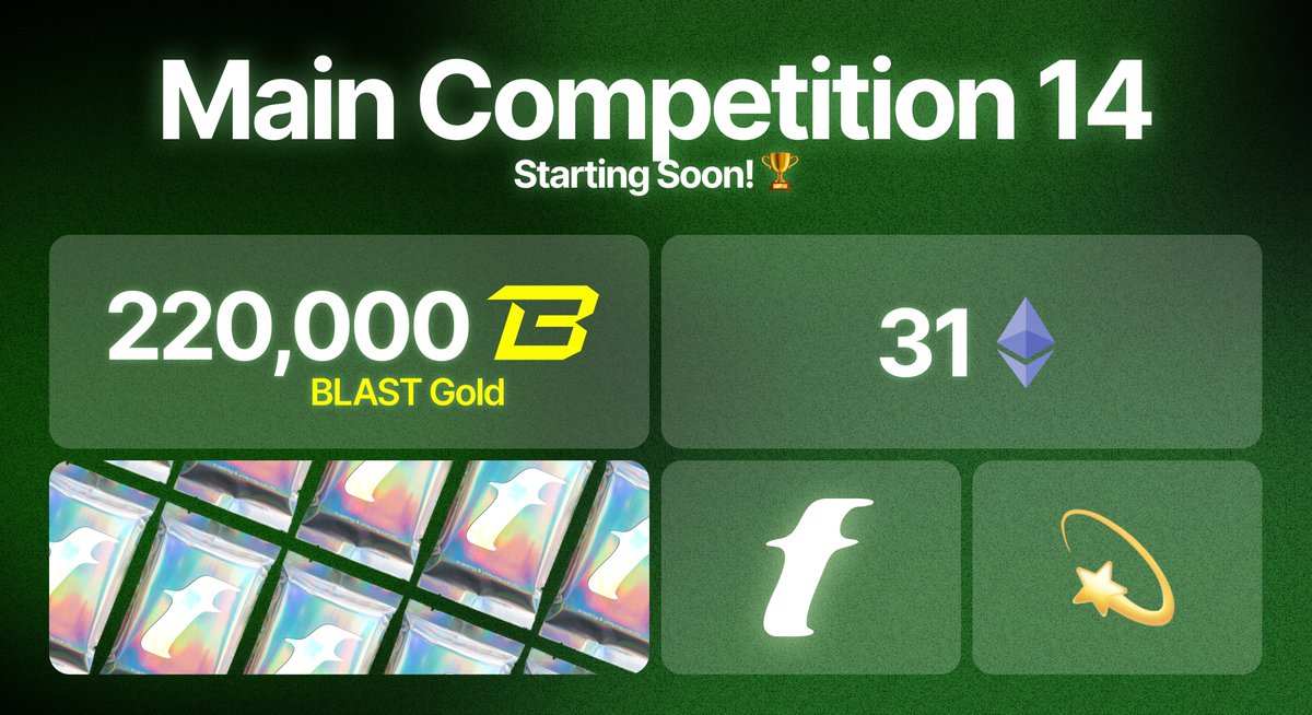 Main 14 is just around the corner 🏆
The prize pool is fully loaded.

⚡️ 31 ETH
🃏 Cards
🟡 220,000 GOLD
✨ FAN points and 💫 Stars

Who’s your X factor bet this time?