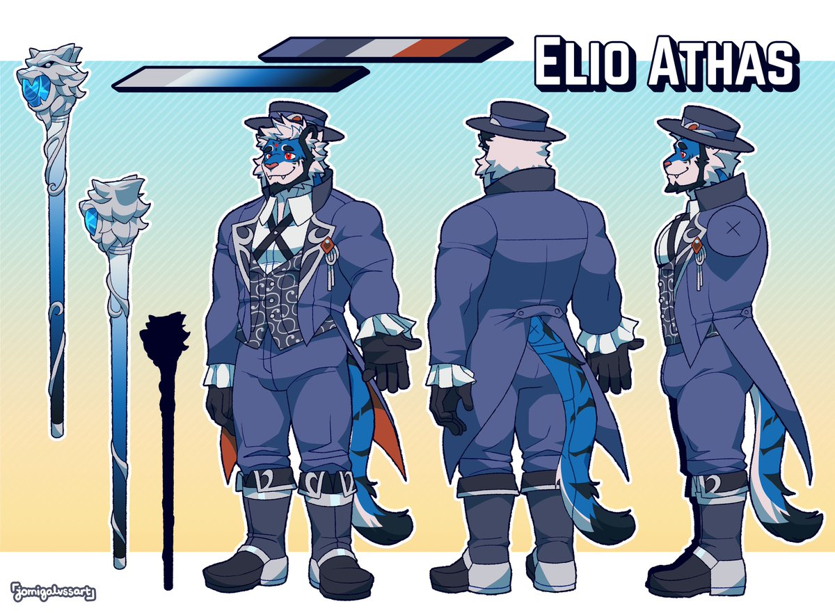 LyosEldur's tweet photo. It took a while but it is finally done, give a warm welcome to Elio, my fursona! Be sure to secure the tickets for his next magic show!

A big thanks to @jomigalvssart for this, I really love how Elio turned out! https://t.co/c9PJJkZ886