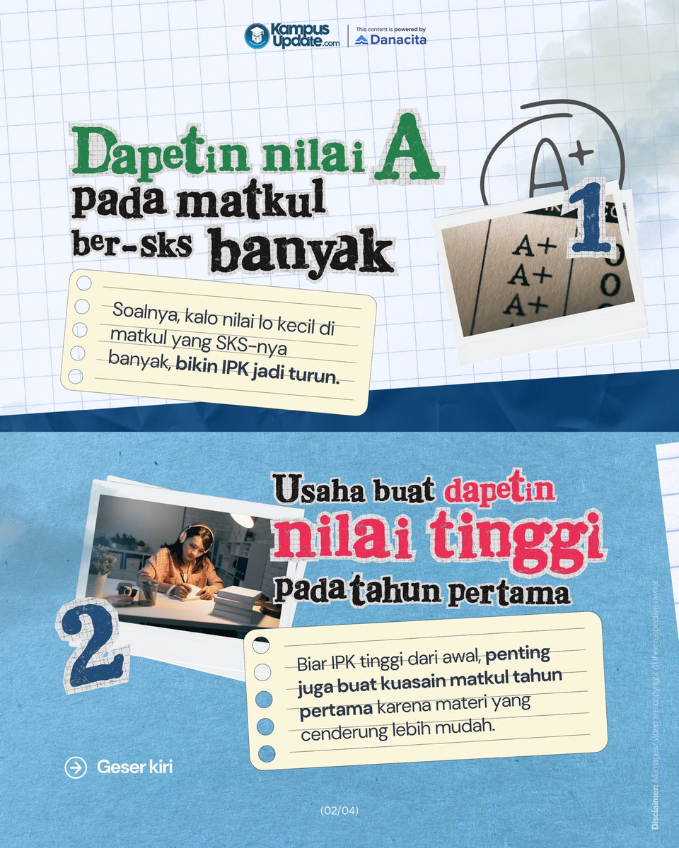 KampusUpdate's tweet photo. IPK tinggi, orangtua jadi hepi! 😍
#tipskuliah #tipsmaba #caraipkbagus #kuliah https://t.co/BGYuEP1es9