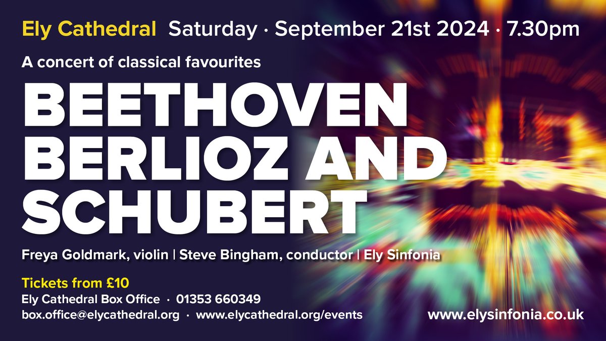 We can't wait to present our first concert of the new season! A selection of classical favourites, including Schubert's Symphony in C Major, known as 'The Great'. Tickets from £10 from Ely Cathedral Box Office. #orchestra #classicalmusic #schubert #beethoven #berlioz
