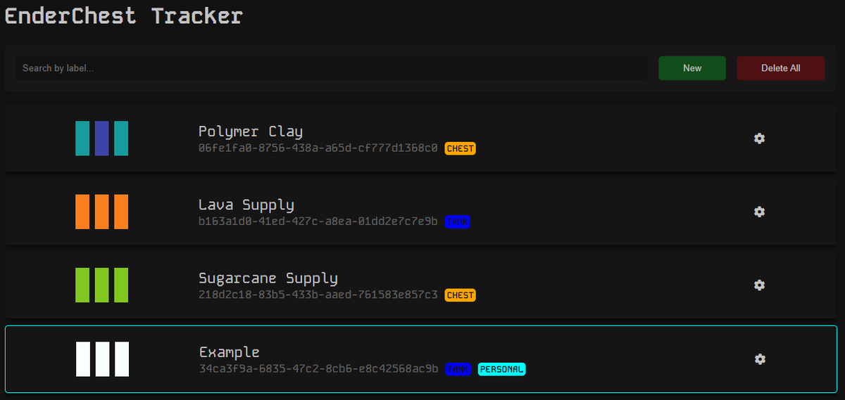 Ive made an Enderchest Tracker system on my website.

Yall can use this to help keep track of which color-set is used for which enderchest etc. Helps you also know which colors are NOT being used. :D

Find it here: itsjusttriz.com/projects > Enderchest Tracker (login required)