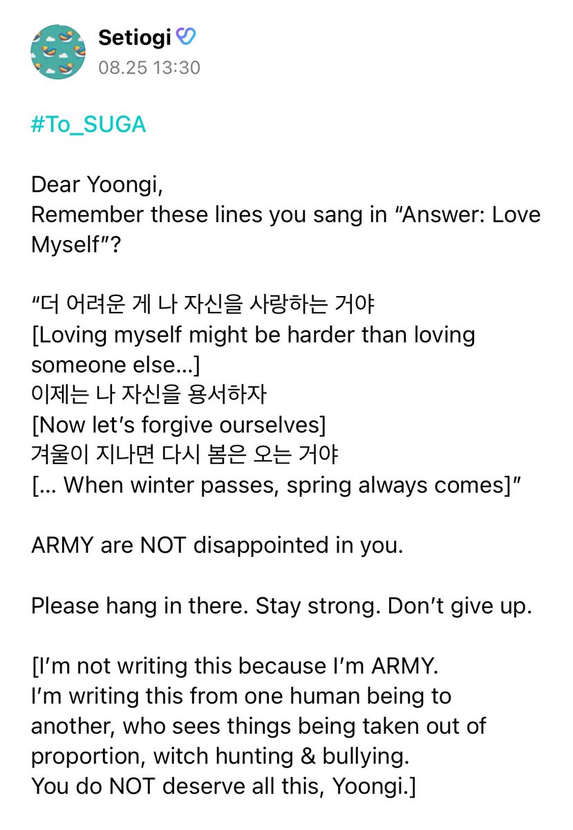 setiogi's tweet photo. Posted this on Weverse.
For @BTS_twt Yoongi.

📝 https://t.co/LCASTk1KxC https://t.co/2FR9Qf1buh