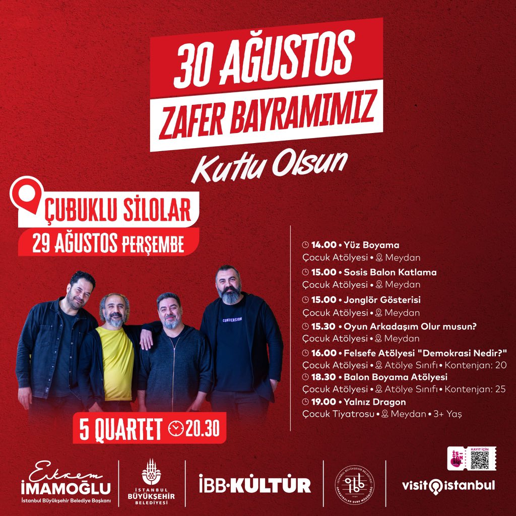 29 Ağustos Perşembe günü 
İstanbul Çubuklu Silolar’da
Zafer bayramını birlikte kutlayalım 🎉🎉🎉