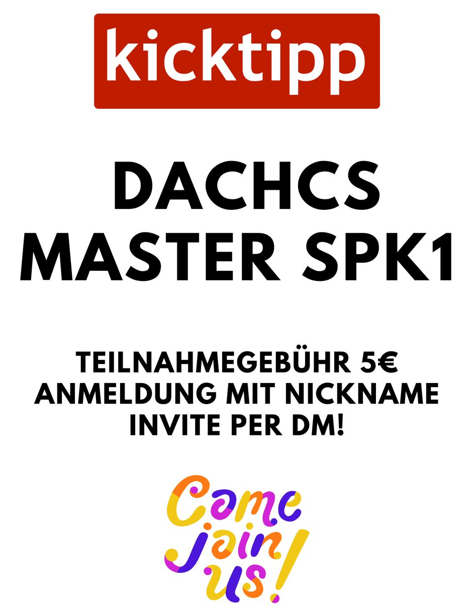 Wir trennen die SPK 1 und 2 nehmen dafür nur 5€ Startgebühr pro SPK!

Wir müssen es leider trennen, weil es für die SPK 2 noch kein Spielplan gibt!

Wer mitmachen will gerne eine DM!

Dann gibt es den Invite Link (FÜR SPK 1, SPK2 Folgt!)

#DACHCSMASTERS #KICKTIPP