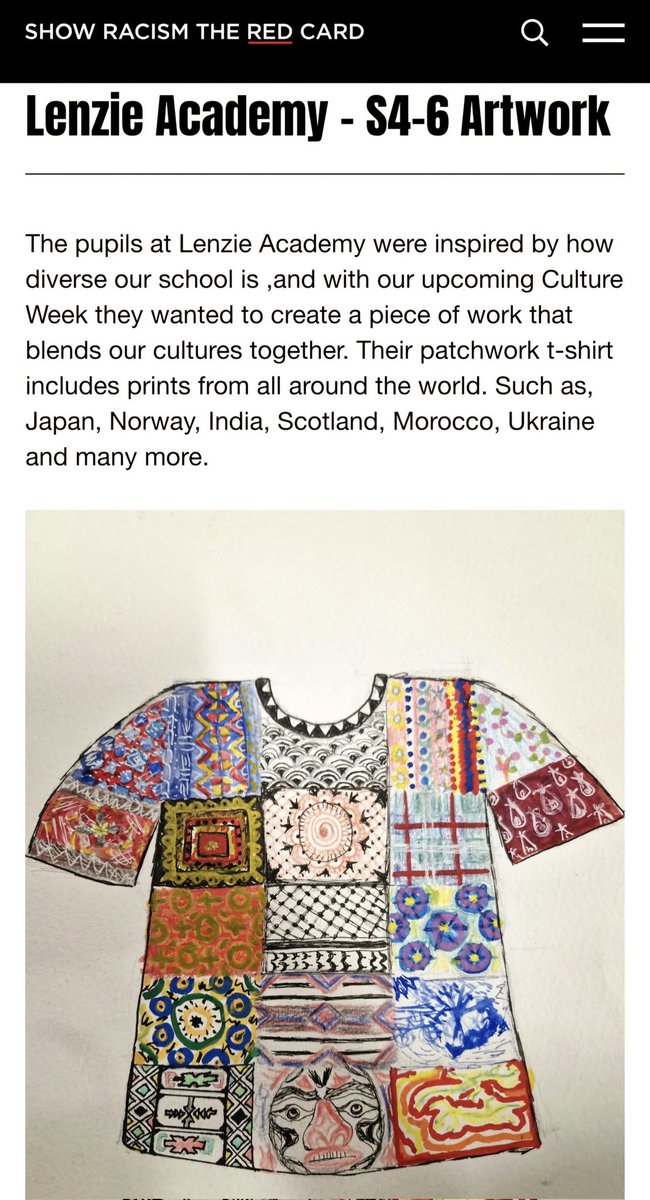 So proud of my pupils @lenzieacad who collaborated to create a stunning piece, which was featured on the Show Racism the Red Card website! 🌟👏 #proudteacher #teamwork #AntiRacism