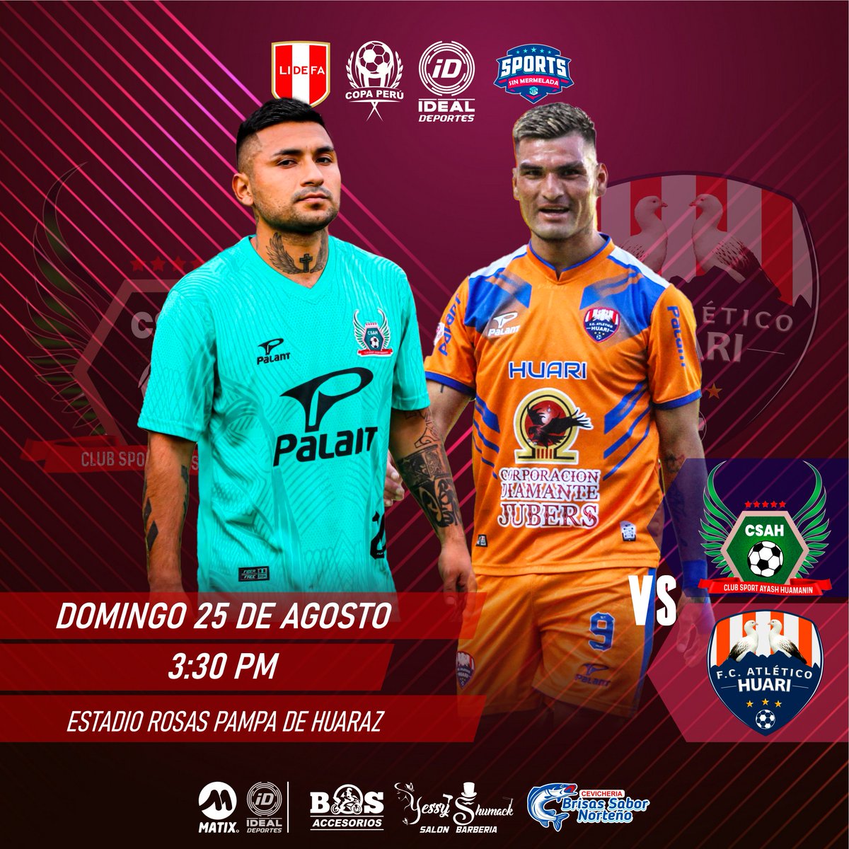 IdealDeportes's tweet image. #CopaPerú #CopaPerú2024

Club Sport Ayash Huamanin y F.C Atlético Huari   disputarán un partidazo en el estadio Rosas Pampa de Huaraz en la primera fecha del #CuadrangularFinal de la #EtapaDepartamental de Ancash. 

🏟 Estadio Rosas Pampa
🗓 Domingo 25 de agosto 
🕒 3:30 pm