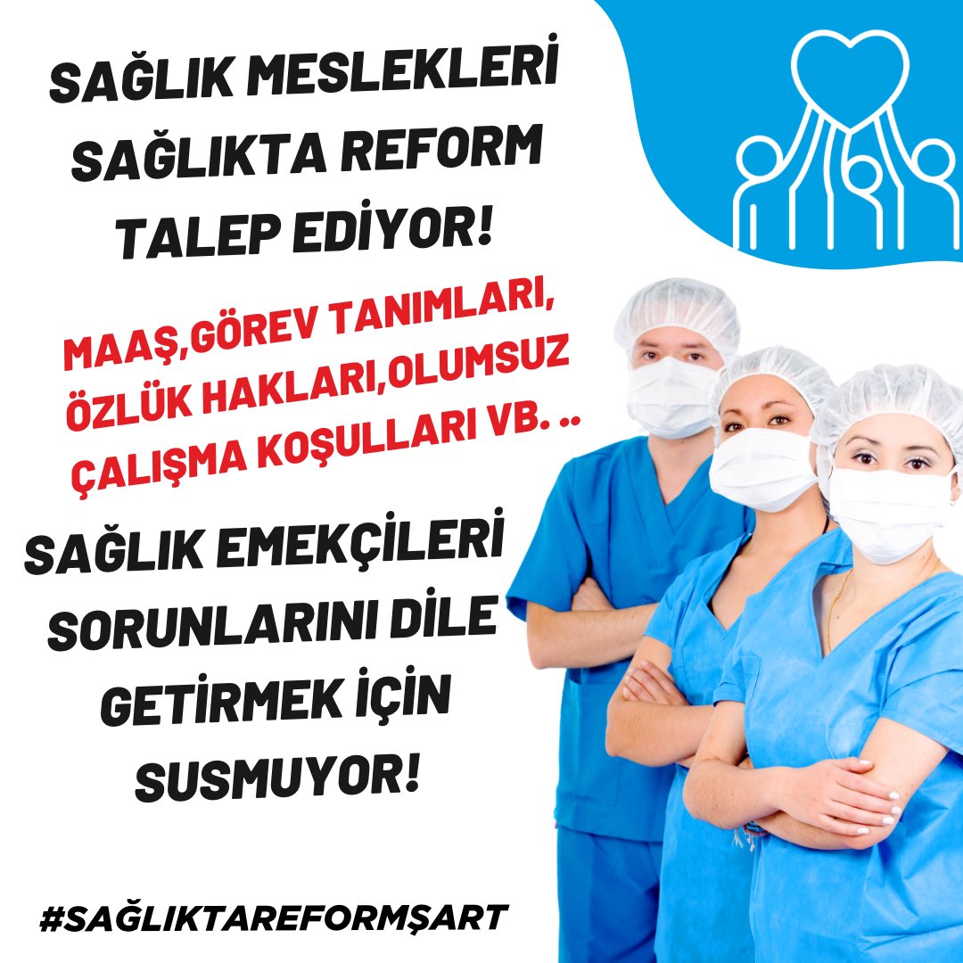 SAĞLIK MESLEKLERİ SAĞLIKTA REFORM TALEP EDİYOR! 

Maaş,Görev tanımları, özlük hakları,olumsuz çalışma koşulları vb. ..

Sağlık emekçileri sorunlarını dile getirmek için susmuyor!

#SağlıktaReformŞart 

<a href="/drmemisoglu/">Prof. Dr. Kemal Memişoğlu</a> <a href="/saglikbakanligi/">T.C. Sağlık Bakanlığı</a> 
<a href="/sagliklicozum/">T.C. Sağlık Bakanlığı Sağlıklı Çözüm</a> <a href="/memetsimsek/">Mehmet Simsek</a> 
<a href="/csgbakanligi/">T.C. Çalışma ve Sosyal Güvenlik Bakanlığı</a>