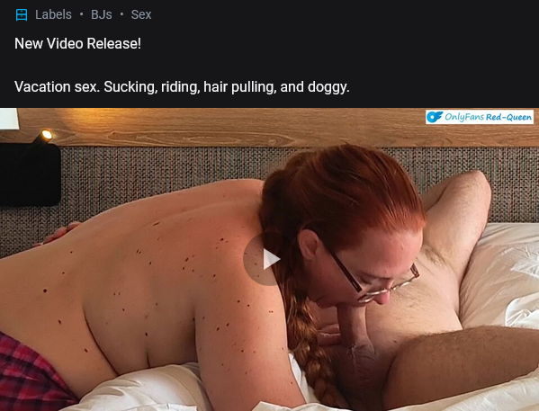 Today's @OnlyFans Post  https://t.co/SPqLxgOXrj  New Video Release!    Vacation sex. Sucking, riding<a class="tags" href="/tag/onlyfans">@onlyfans</a><a href="/tag/porn"class="tags"><span>#porn</span></a><a href="/tag/redhead"class="tags"><span>#redhead</span></a><a href="/tag/ginger"class="tags"><span>#ginger</span></a><a href="/tag/bigboobs"class="tags"><span>#bigboobs</span></a><a href="/tag/pornhub"class="tags"><span>#pornhub</span></a><a href="/tag/xxx"class="tags"><span>#xxx</span></a>