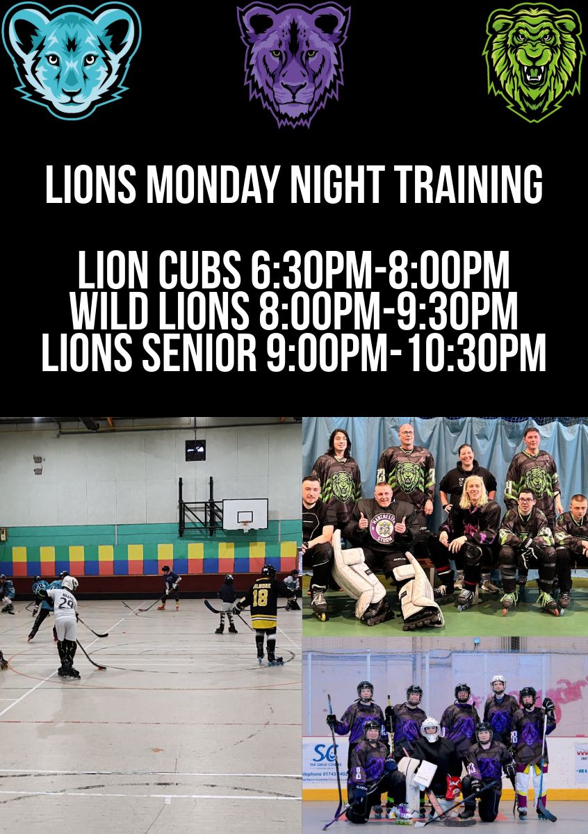 Another Monday, another chance to train! 🏒

Are you in?

- Lion Cubs: 6:30 PM
- Wild Lions: 8:00 PM
- Lions Black: 9:00 PM

Ardwick Sports Centre

No experience or equipment needed. Join our Spond group and book your spot: buff.ly/3X2IptK

#InlineHockey #MondayMotivation