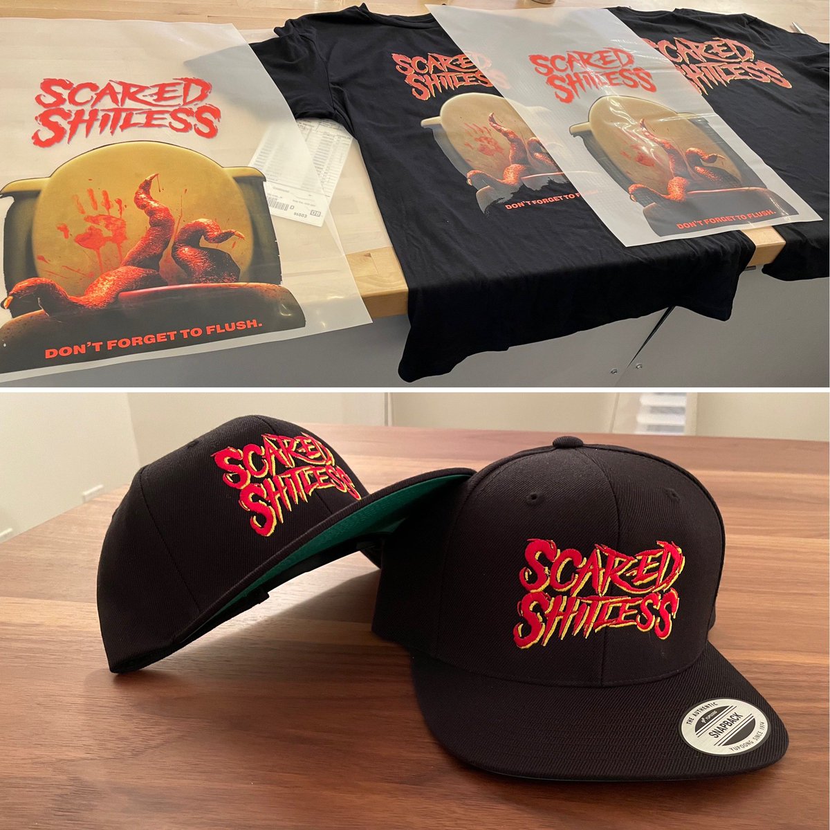 Some of the swag we’ll have at our 🇬🇧 Premiere on Monday.  Be at <a href="/FrightFest/">FrightFest</a>, follow &amp; repost to enter to win a 🧢 
#ScaredShitlessMovie