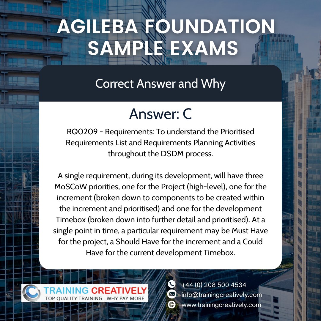 traincreatively's tweet image. Midday check-in! 💼 How well do you know your AgileBA Foundation concepts? Dive into this sample question and swipe to see if you got it right. #AgileBA #BusinessAnalysis #AfternoonBoost