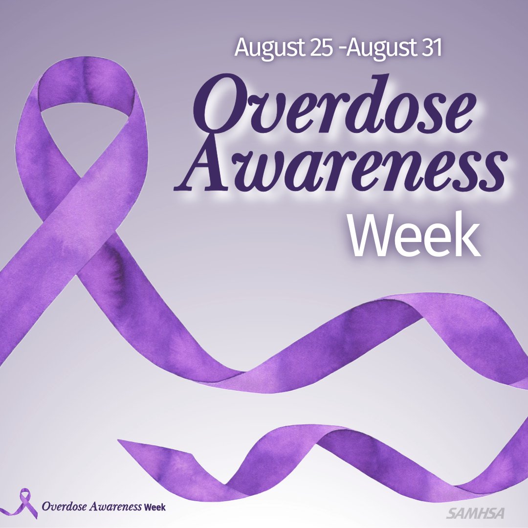 SAMHSA_Leader's tweet image. Today is the 1st day of Overdose Awareness Week, which is dedicated to raising awareness &amp;amp; remembering those we have lost to overdose. 

We can prevent overdose by learning the signs, carrying naloxone &amp;amp; supporting treatment &amp;amp; recovery efforts. samhsa.gov/newsroom/obser…