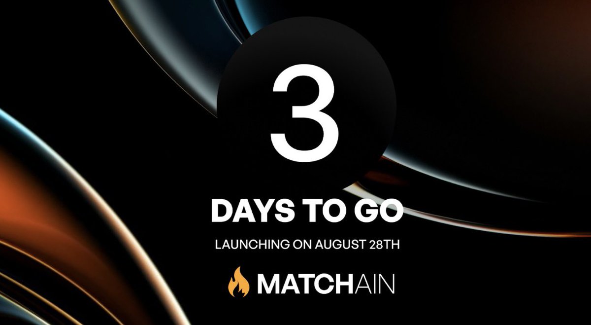 matchain_io's tweet photo. 3 DAYS TO GO! 🔥⌛

The countdown to Matchain's Mainnet launch has officially begun! In just 72 hours, we'll be taking the first step towards unveiling a new frontier in blockchain technology. 🎉🌟

Whether you're a developer 👨‍💻, investor 💼, or blockchain enthusiast 🔗, now's the time to be part of this groundbreaking ecosystem. With the launch of Matchain's mainnet, users will be able to harness the full power of our platform in a live, secure environment:

 • 🌉 Bridge BEP20 and ERC20 tokens and stablecoins to and from Matchain
 • 💱 Swap tokens utilizing Matchain's DEX
 • 🚀 Launch tokens & memes
 • 🔮 And more exciting updates!

Join us on August 28th as we take this monumental step forward. ��🔗🌠