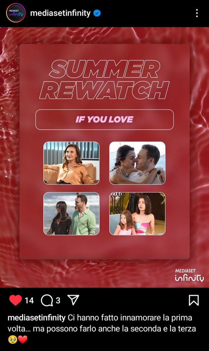 SoniaBorrielli's tweet photo. ragazze mediaset infinity su ig a pubblicato Summer Rewatch andiamo a mettere like e a commentare #IfYouLove #KeremBürsin #HafsanurSancaktutan https://t.co/AI7px1H98q