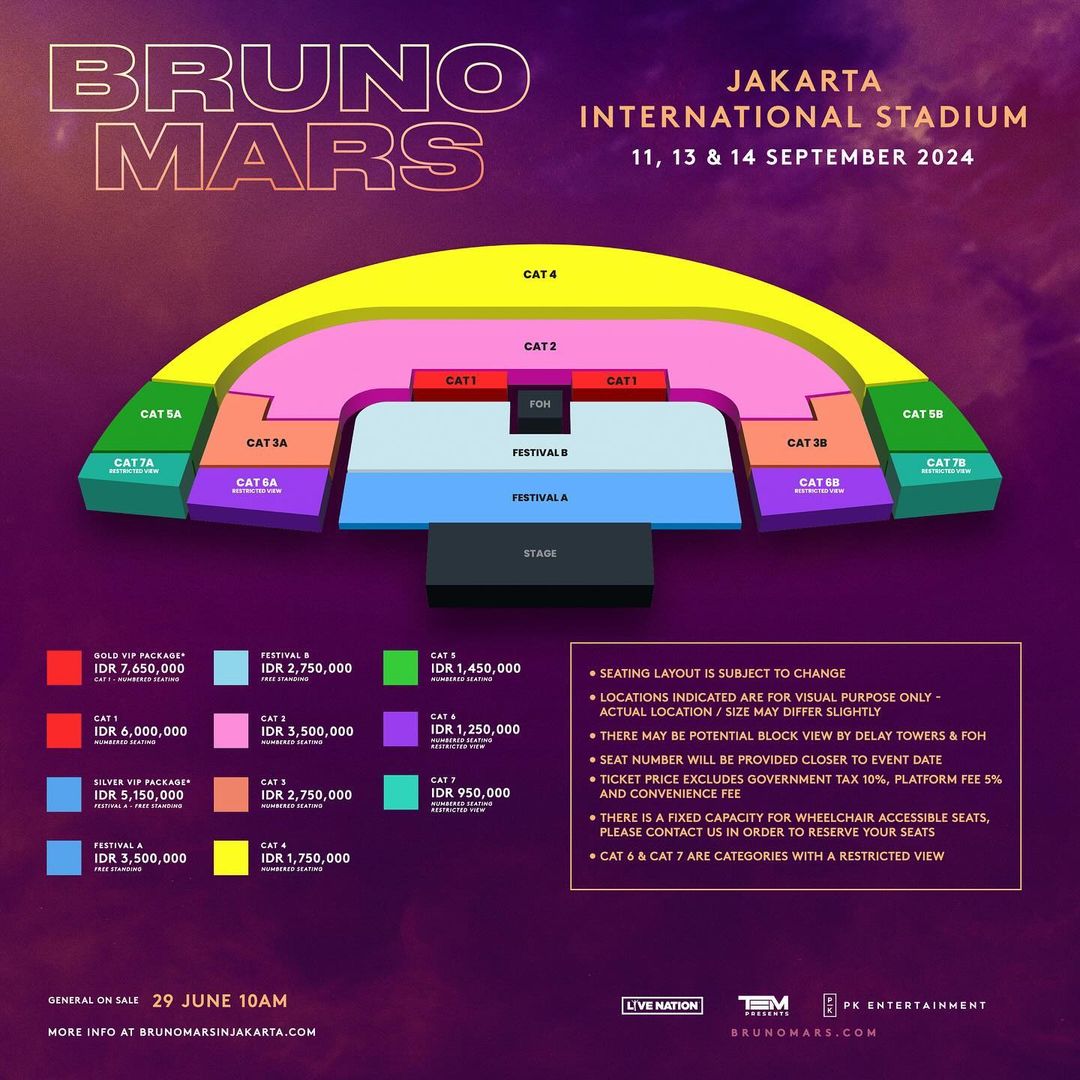 BRUNO MARS BCIS
READY UNDERPRICE 🔥🔥🔥
Festival A sisa 2 tix
CAT 4 sisa 5 tiket (2 sebelahan yang sisa 3 misah)

#brunomarsinjakarta #brunomars #Brunomarstickets #jualtiket #tokoparmo #wts #wtb #jual #konser #tiketkonser