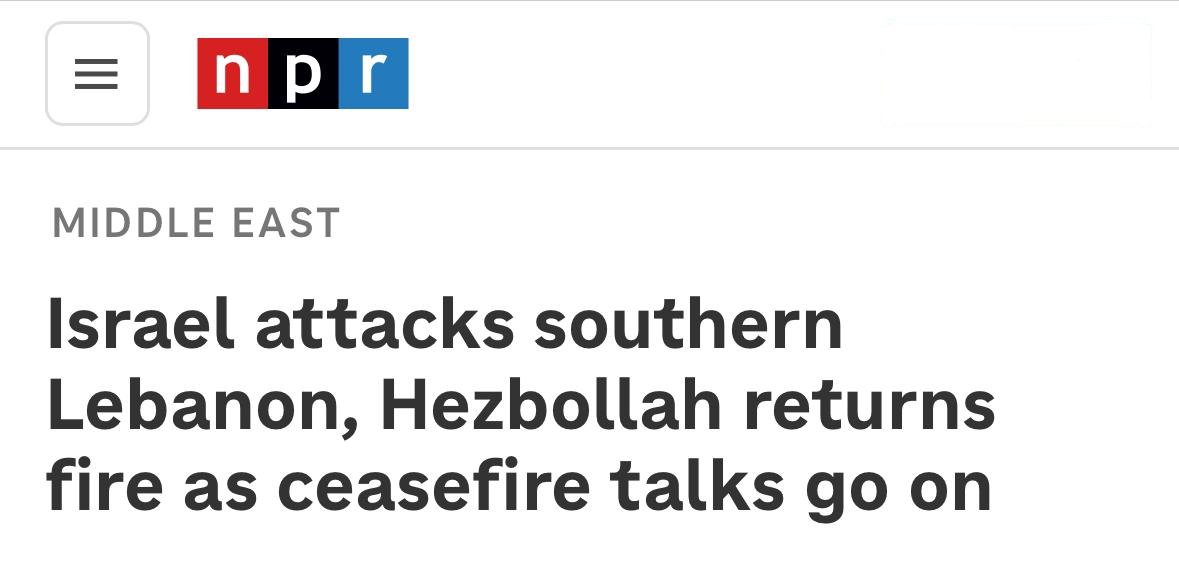 HonestReporting's tweet photo. Shocking #HeadlineFail courtesy of @NPR.
This isn't "Israel attacks, Hezbollah responds." The terror org was primed to launch a massive barrage when Israel took preventative action.
And the ceasefire talks? They're about Gaza, not Lebanon.
https://t.co/sEgZCZ7WlA https://t.co/bpfbPpOqR4