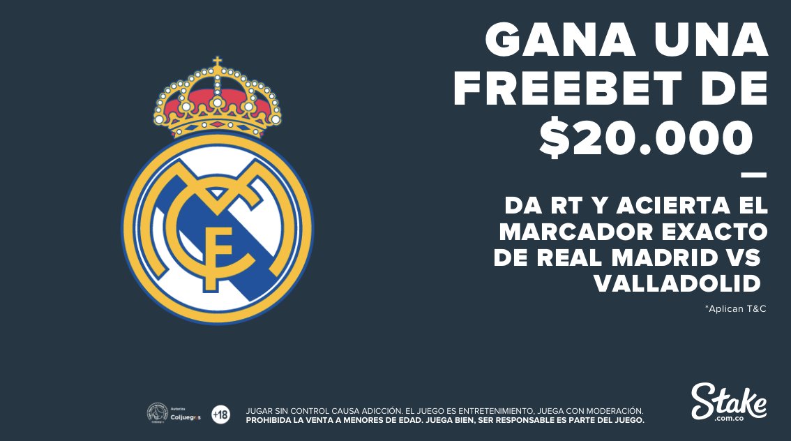 StakeColombia's tweet photo. Los Galácticos 2.0 regresan tras el traspié con el Mallorca y con Mbappe 🇫🇷, Vinicius 🇧🇷 y compañía, esperan lograr su primer triunfo 🇪🇸🤩

Dale RT y adivina el resultado final del partido para ganar una Freebet de $20.000 💸

Juega aquí: https://t.co/aObr6bOgC2 https://t.co/AandFGiXzB