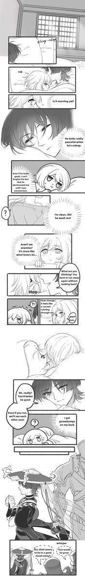 Reminisce（10）
Scaramouche x Drunken Lumine

The comic ends here.Next time I will translate my other comics.
( ˘ ³˘)❤

#scaralumi #スカ蛍 #放蛍 #wanlumi