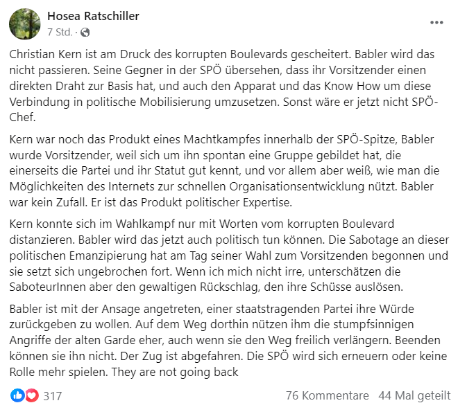 piratebasewien's tweet photo. diese wichtige ansage von hosea rotschiller auf gesichtsbuch verdient es in vielerlei hinsicht von den menschen dieses landes gelesen zu werden.

#Babler 
#rotschiller
#spoe https://t.co/VHmOX56LL8