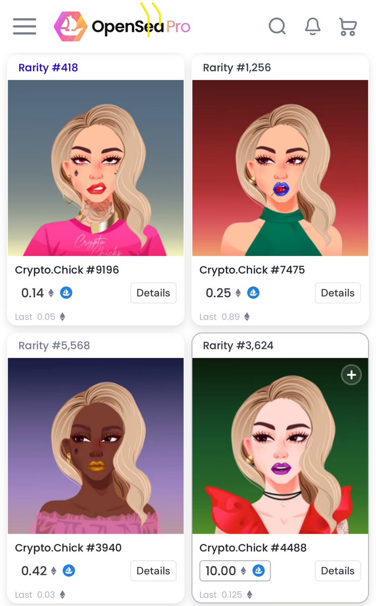Queen1Crypto's tweet image. There are only 4 One Side Wave traits listed for sale, and only 1% of the total collection listed. 📈 Holders know. 🧠@NFTCryptoChicks 
#EthereumNFTs #CCArmy