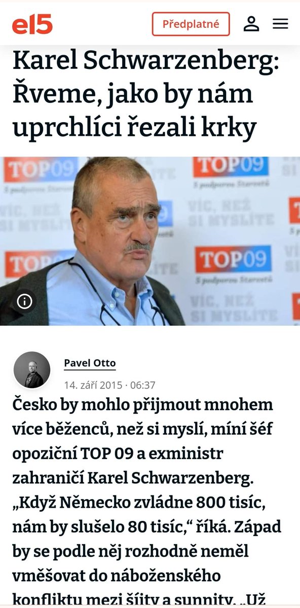 ChytilTom1's tweet photo. Karel Schwarzenberg a jeho nesmrtelně pitomá věta: "Řveme, jako by nám uprchlíci málem řezali krky."

Tak už řežou, Jasnosti... https://t.co/ejZm92lPFM