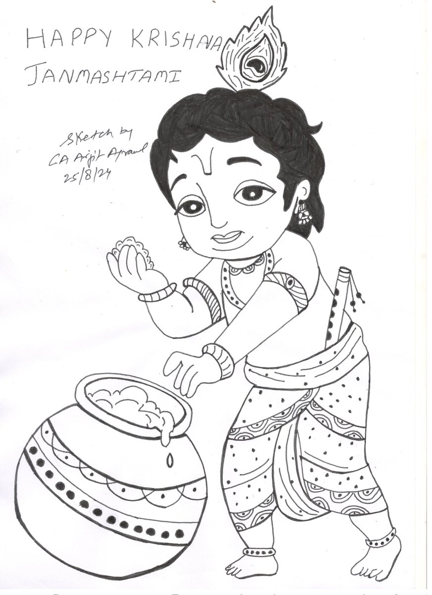 ArjitCa's tweet photo. Today's Sketch of Bhagwan Bal Krishna :)
Happy #Krishna #Janmashtami

#rklaxman #uncommonman #sketch #sketching #pencildrawing #pencilsketch #charteredaccountants #happy #hobby #healthexercise #challanges #positive #work #balance #worklifebalance #smile #HappyKrishnaJanmashtami https://t.co/o7icdCAjYr