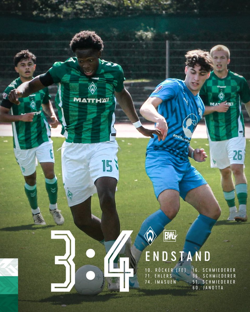 werderbremen's tweet photo. Aufholjagd wird nicht belohnt 😕
Die #WerderU23 unterliegt Blau-Weiß Lohne mit 3:4. #Röcker, #Ehlers und #Imasuen treffen für den SVW.
#Werder https://t.co/0w6Ise22gb