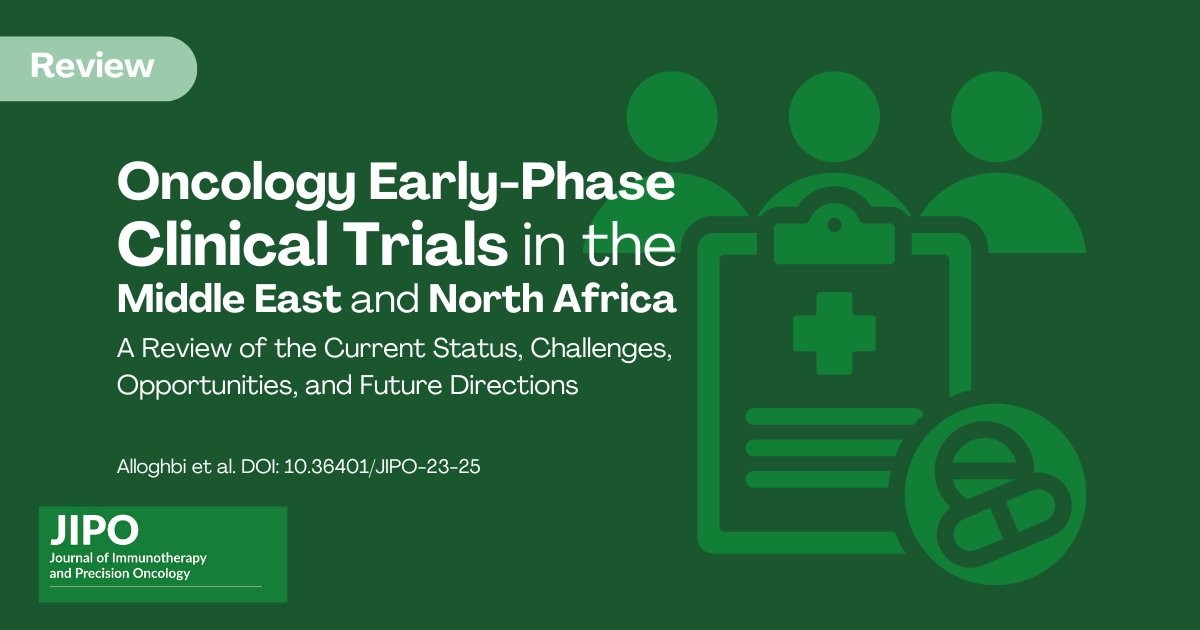 New review by Alloghbi et al. discusses "Oncology Early-Phase Clinical Trials in the Middle East and North Africa" doi.org/10.36401/JIPO-… #PrecisionOncology #JIPO <a href="/Hawazin_O/">Hawazen Alotaibi. 🩺</a> <a href="/mystfer/">αMAϙ</a> <a href="/AAlloghbi/">Dr. Abdurahman Alloghbi د.عبدالرحمن اللغبي</a> <a href="/Dr_Kanaan07/">د. كنعان الشمري Kanan Alshammari, MD</a>
