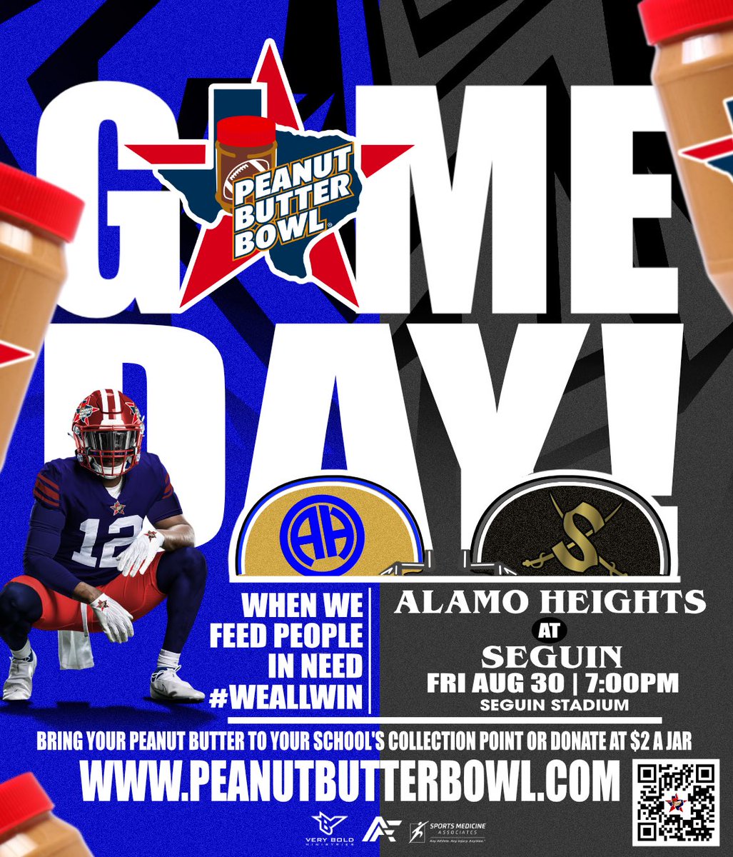 Seguin, Texas 

Lets FEED PEOPLE IN NEED. 

Bring Peanut Butter to any Seguin ISD school front office, Seguin ISD Athletic Office or donate online by using the QR code. 

All proceeds go to the Seguin Christian Cupboard.