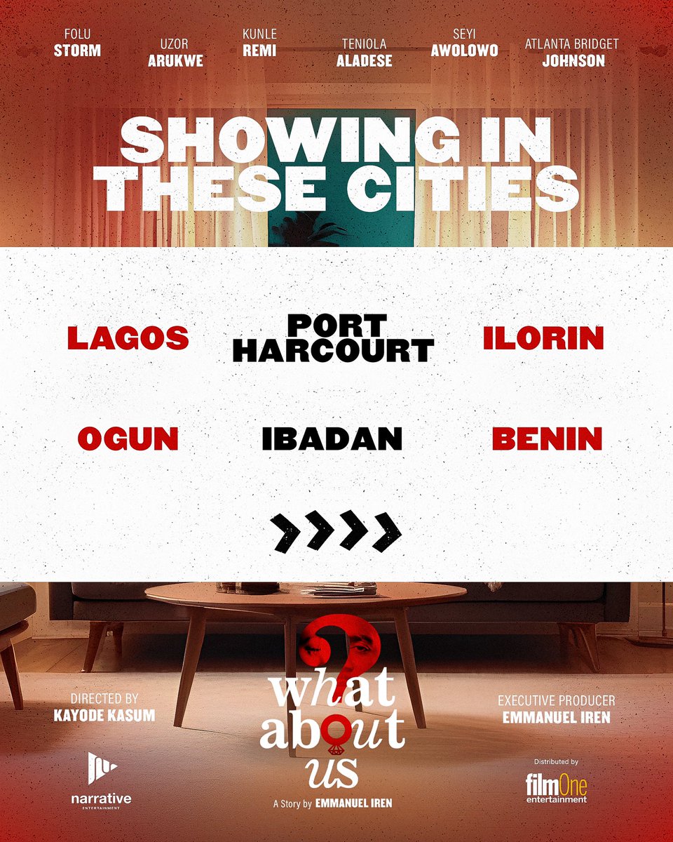 NarrativeEnt's tweet image. Dear What About Us family!
What About Us is out of the cinemas in less than 10 days!
These are the cities What About Us is still showing in.
Tag someone who needs to see What About Us before it leaves the cinemas.
#whataboutus