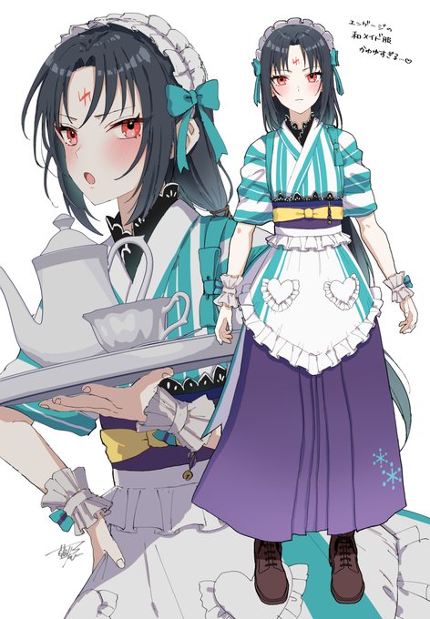 エンゲージの和メイド服着たセネ 衣装かわいすぎる💙 