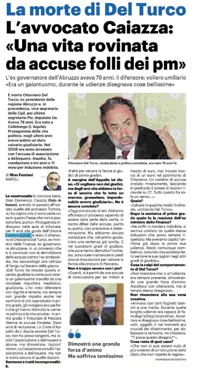 gabriele_sorba's tweet photo. "Non ci può essere nulla di più violento di un'istituzione dello Stato che non rispetta le regole".
L'intervista a Gian Domenico #Caiazza sulla morte di Ottaviano #DelTurco.
Dal Quotidiano Nazionale https://t.co/44vG4mCpHV
