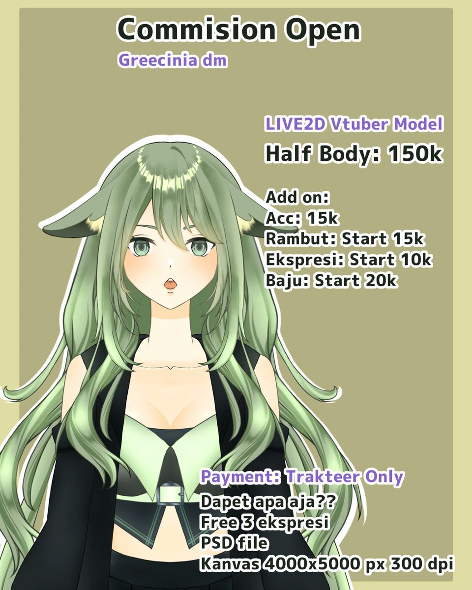 greecinia_mist's tweet image. Pokoknya cuman 2 slot buat Commision model Vtuber Live2D nya