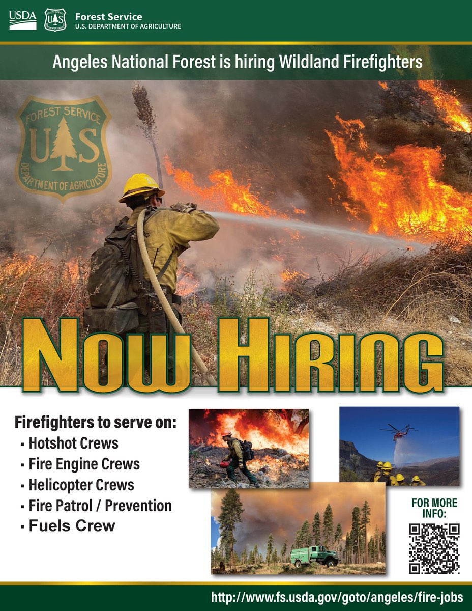 firechiefanf's tweet image. The Angeles National Forest is hiring firefighters. A dynamic &amp;amp; busy wildland fire environment. Caring for the land and serving the people of greater Los Angeles. 🇺🇸🔥Positions in Arcadia, San Fernando, Glendora, Acton &amp;amp; Lancaster Ca. 

#ANF #WildlandFirefighter #Firefigher
