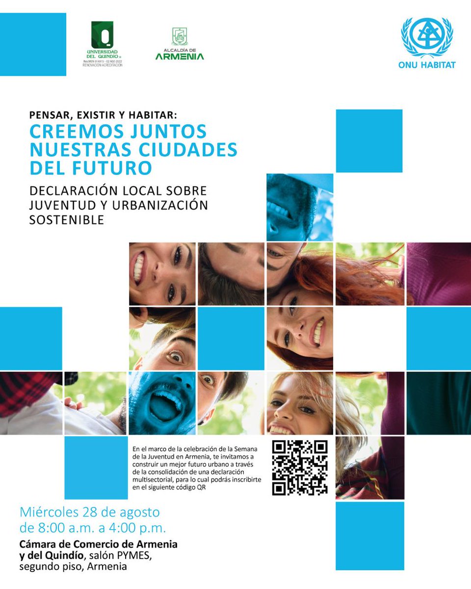 Foro: "Pensar, existir y habitar". En la #semanadelajuventud los jóvenes se toman la palabra.

• Paneles sobre ciudades sostenibles y el papel de las juventudes.
• Taller participativo: "La ciudad milagro del futuro."

🗓28-Ago-2024
🕗8 AM
📍Cámara de Comercio de Armenia