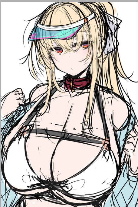 いつものと違う水着の首輪ちゃん描きたくて 