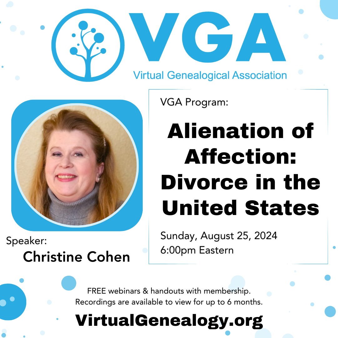VGA program today! Members can find the Zoom Registration Link in the Upcoming Webinars area in the Members Center. :)

virtualgenealogy.org

#Genealogy #VirtualGenealogy #FamilyHistory