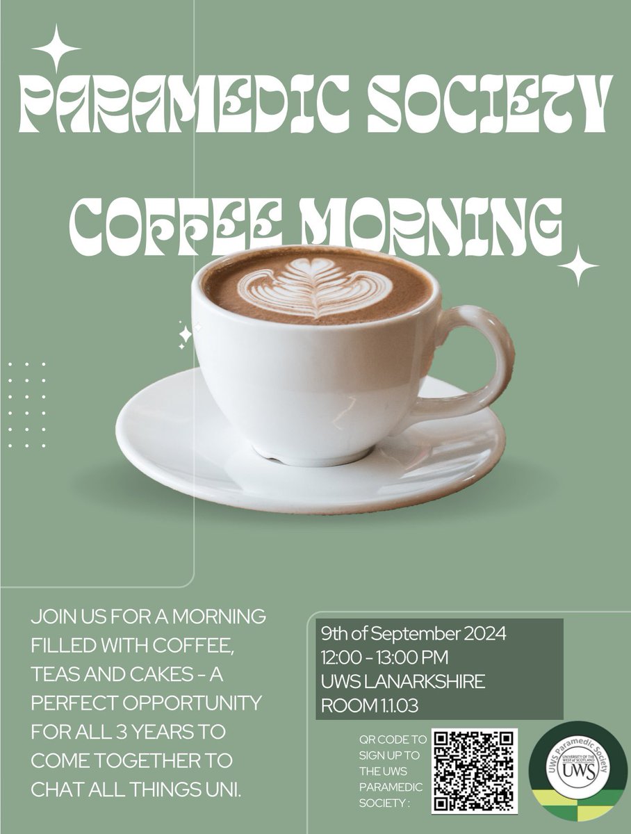 𝐏𝐀𝐑𝐀𝐌𝐄𝐃𝐈𝐂 𝐒𝐎𝐂𝐈𝐄𝐓𝐘 𝐂𝐎𝐅𝐅𝐄𝐄 𝐌𝐎𝐑𝐍𝐈𝐍𝐆 ☕️
Join us for our annual coffee morning welcome event - open to all 3 year groups! We look forward to welcoming all our new year 1 students 😀🚑
