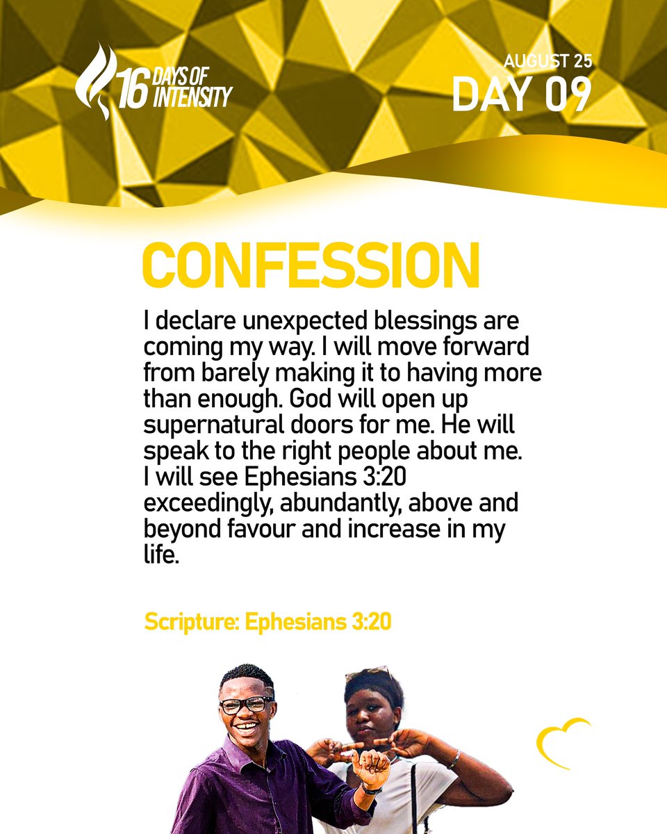 EvangelistKOD's tweet image. Make these divine confessions to yourself this afternoon and remain blessed as we are anticipating to join the 16 Days Of Intensity Day 9 Afternoon Session shortly. 

#Christian
#God
#16DaysOfIntensity
#Prayers