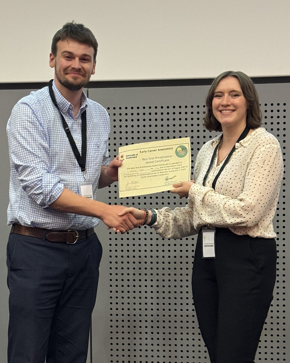 Early Career Anatomists (@ecanatomists) on Twitter photo 🏆#ECA24 Best Oral Presentation🏆
Congratulations to Christian Myles from <a href="/UCDMedicine/">UCD Medicine</a> for the oral presentation '3D Printing Variation: A Novel Method of Teaching and Assessing Hepatobiliary Variation in Anatomy Education' 🎉
Christian wins a <a href="/TouchofLifeTech/">Touch of Life Technologies</a> VH Dissector 🏆#ECA24 Best Oral Presentation🏆
Congratulations to Christian Myles from <a href="/UCDMedicine/">UCD Medicine</a> for the oral presentation '3D Printing Variation: A Novel Method of Teaching and Assessing Hepatobiliary Variation in Anatomy Education' 🎉
Christian wins a <a href="/TouchofLifeTech/">Touch of Life Technologies</a> VH Dissector