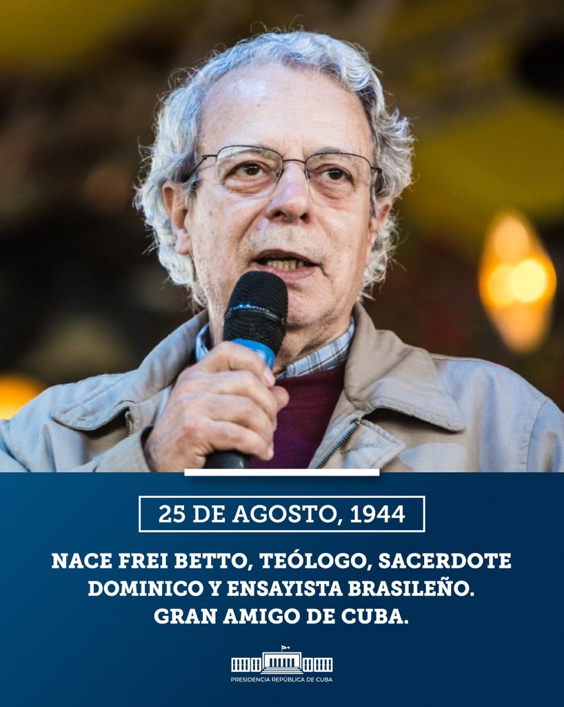 Desde #Cuba, donde se le admira y quiere por su contribución a la comprensión de las relaciones Iglesia-Estado con su libro "Fidel y la religión", y por su invariable defensa de la Revolución Socialista y su obra de justicia social, felicitamos al hermano Frei Betto en sus 80.