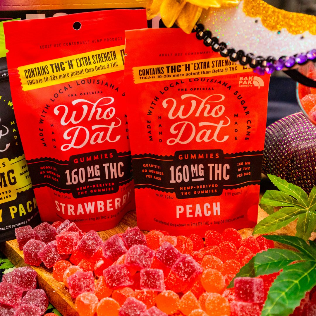 BakPakCoHemp's tweet photo. Created to pay homage to the fruit orchards of Louisiana enjoy a delicious Who Dat Gummy today! 

These gluten-free and vegan gummies are perfect for any occasion, making them a must-have treat. 🌟

#WhoDatGummies #FlavorfulTreats #LocalGoodness #BakPakProducts https://t.co/0cY7EHBqUM
